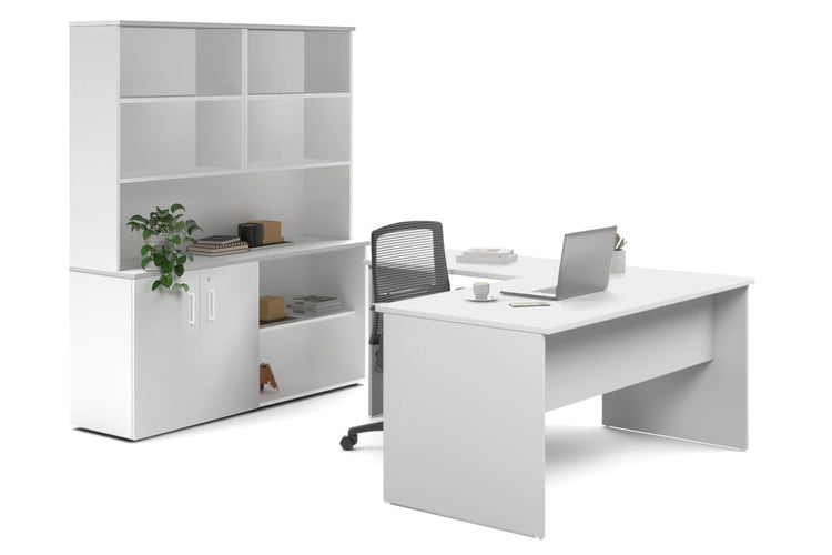 Uniform Panel L-Shaped Executive Setting - White Carcass [1400L x 1600W] Jasonl white uniform 2 door + open bookcase open hutch