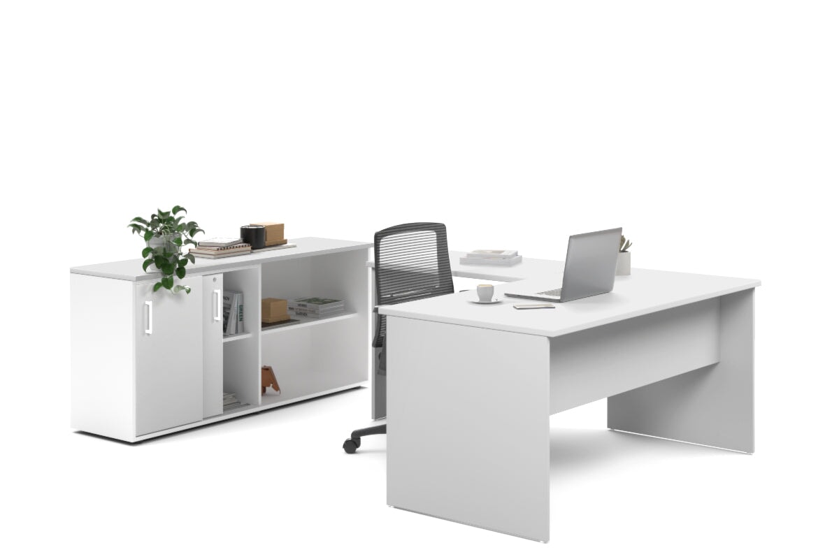 Uniform Panel L-Shaped Executive Setting - White Carcass [1400L x 1600W] Jasonl white sliding 2 door + open bookcase none