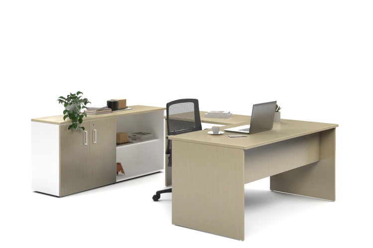 Uniform Panel L-Shaped Executive Setting - White Carcass [1400L x 1600W] Jasonl maple uniform 2 door + open bookcase none