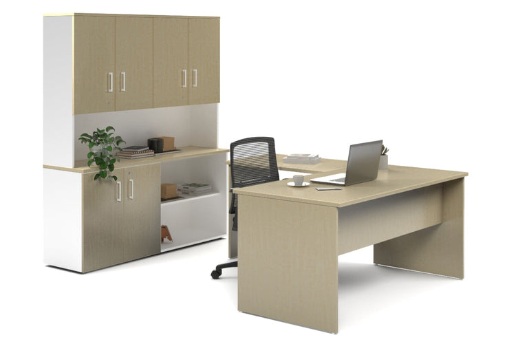 Uniform Panel L-Shaped Executive Setting - White Carcass [1600L x 1600W] Jasonl maple uniform 2 door + open bookcase closed hutch