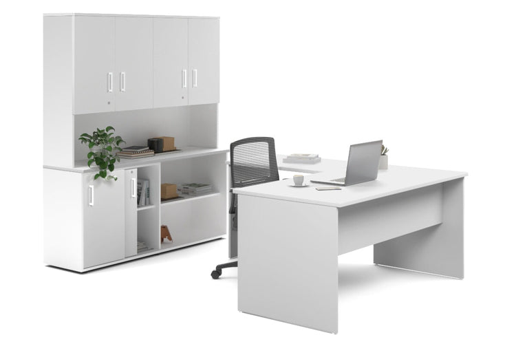 Uniform Panel L-Shaped Executive Setting - White Carcass [1600L x 1600W] Jasonl white sliding 2 door + open bookcase closed hutch