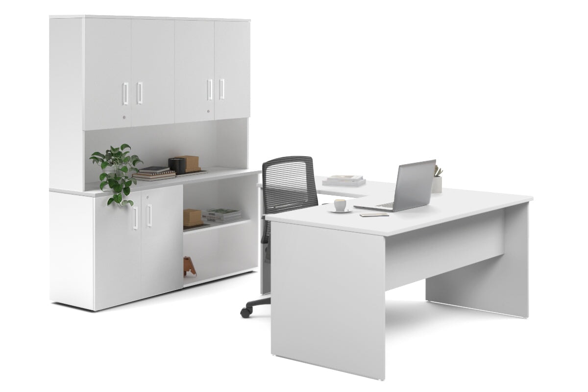 Uniform Panel L-Shaped Executive Setting - White Carcass [1600L x 1600W] Jasonl white uniform 2 door + open bookcase closed hutch