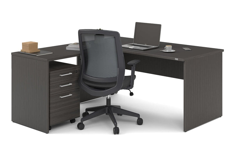 Uniform Panel Return Desk [1600L x 1600W] Jasonl dark oak white laminate 