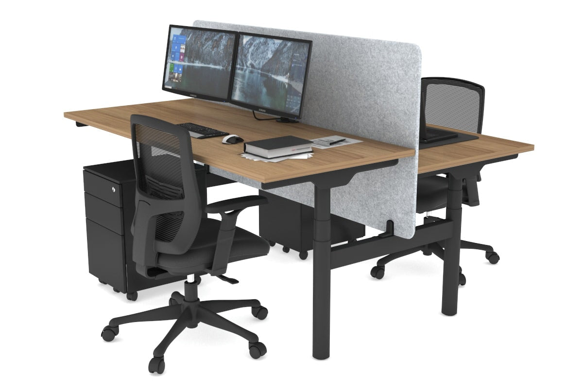 Flexi Premium Height Adjustable 2 Person H-Bench Workstation - Black Frame [1600L x 700W] Jasonl salvage oak light grey echo panel (820H x 1600W) none