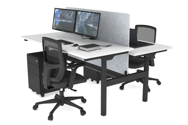 Flexi Premium Height Adjustable 2 Person H-Bench Workstation - Black Frame [1800L x 700W] Jasonl white light grey echo panel (820H x 1600W) black cable tray