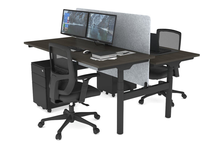 Flexi Premium Height Adjustable 2 Person H-Bench Workstation - Black Frame [1800L x 700W] Jasonl dark oak light grey echo panel (820H x 1600W) none