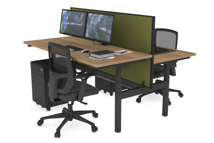 Flexi Premium Height Adjustable 2 Person H-Bench Workstation - Black Frame [1800L x 700W] Jasonl salvage oak green moss (820H x 1800W) black cable tray