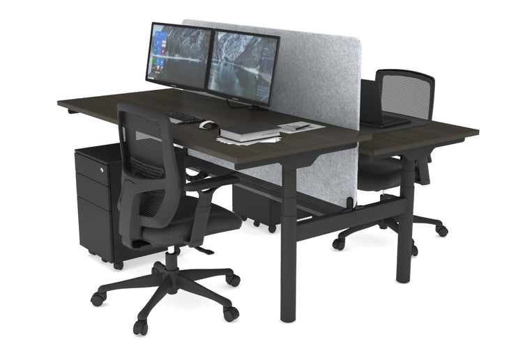 Flexi Premium Height Adjustable 2 Person H-Bench Workstation - Black Frame [1800L x 700W] Jasonl dark oak light grey echo panel (820H x 1600W) black cable tray