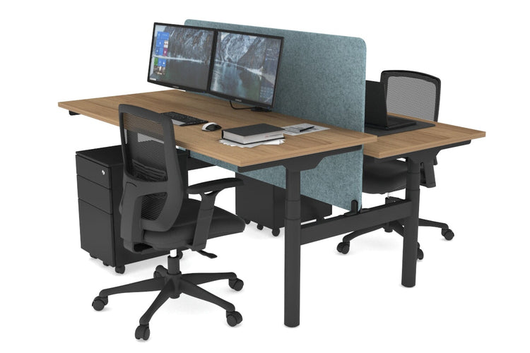 Flexi Premium Height Adjustable 2 Person H-Bench Workstation - Black Frame [1800L x 700W] Jasonl salvage oak blue echo panel (820H x 1600W) none