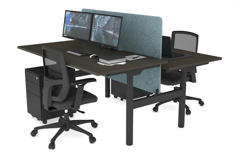 Flexi Premium Height Adjustable 2 Person H-Bench Workstation - Black Frame [1800L x 800W with Cable Scallop] Jasonl dark oak blue echo panel (820H x 1600W) none