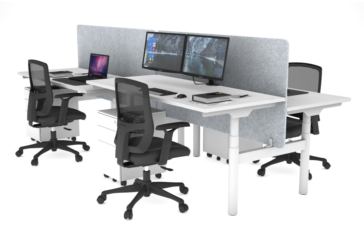 Flexi Premium Height Adjustable 4 Person H-Bench Workstation - White Frame [1600L x 700W] Jasonl white light grey echo panel (820H x 1600W) none