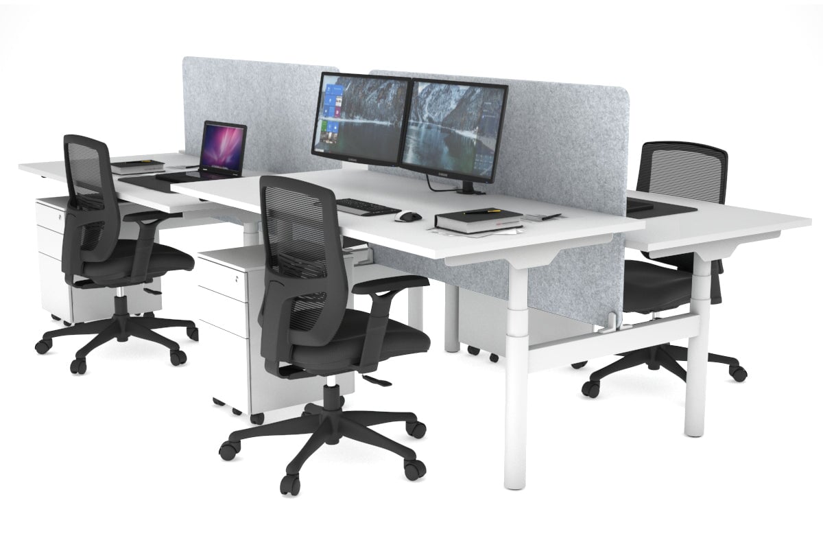 Flexi Premium Height Adjustable 4 Person H-Bench Workstation - White F ...