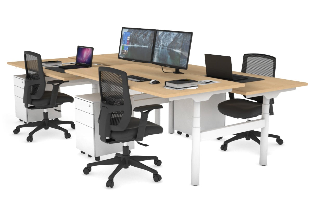 Flexi Premium Height Adjustable 4 Person H-Bench Workstation - White F ...