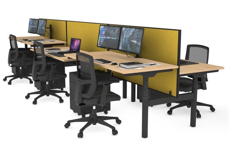 Flexi Premium Height Adjustable 6 Person H-Bench Workstation - Black Frame [1800L x 700W] Jasonl maple mustard yellow (820H x 1800W) none