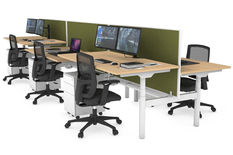 Flexi Premium Height Adjustable 6 Person H-Bench Workstation - White Frame [1600L x 800W with Cable Scallop] Jasonl maple green moss (820H x 1600W) white cable tray