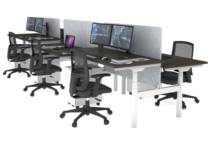 Flexi Premium Height Adjustable 6 Person H-Bench Workstation - White Frame [1800L x 700W] Jasonl dark oak light grey echo panel (820H x 1600W) none