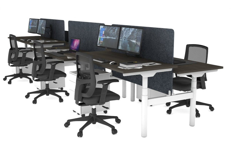 Flexi Premium Height Adjustable 6 Person H-Bench Workstation - White Frame [1800L x 700W] Jasonl dark oak dark grey echo panel (820H x 1600W) none