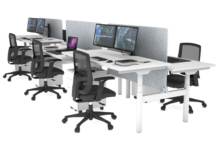 Flexi Premium Height Adjustable 6 Person H-Bench Workstation - White Frame [1800L x 700W] Jasonl white light grey echo panel (820H x 1600W) none