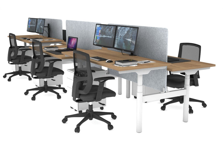 Flexi Premium Height Adjustable 6 Person H-Bench Workstation - White Frame [1800L x 700W] Jasonl salvage oak light grey echo panel (820H x 1600W) none