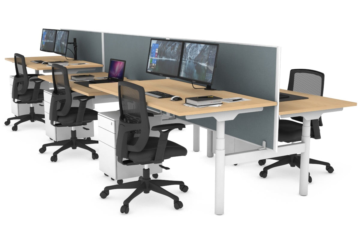 Flexi Premium Height Adjustable 6 Person H-Bench Workstation - White F ...