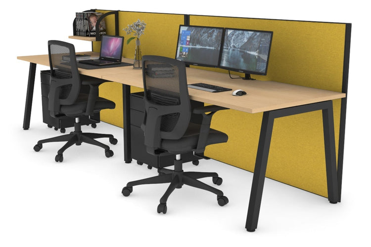 Horizon Quadro 2 Person Run A Leg Office Workstations [1600L x 800W with Cable Scallop] Jasonl black leg maple mustard yellow (1200H x 3200W)