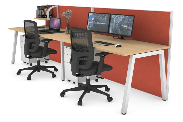 Horizon Quadro 2 Person Run A Leg Office Workstations [1600L x 800W with Cable Scallop] Jasonl white leg maple orange squash (1200H x 3200W)