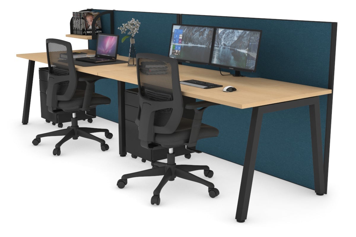 Horizon Quadro 2 Person Run A Leg Office Workstations [1600L x 800W with Cable Scallop] Jasonl black leg maple deep blue (1200H x 3200W)