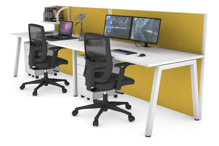 Horizon Quadro 2 Person Run A Leg Office Workstations [1600L x 800W with Cable Scallop] Jasonl white leg white mustard yellow (1200H x 3200W)