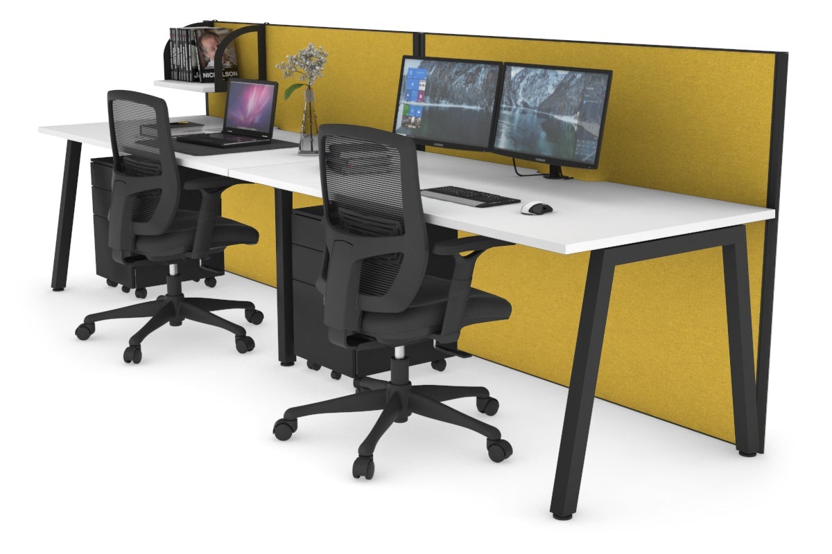 Horizon Quadro 2 Person Run A Leg Office Workstations [1600L x 800W with Cable Scallop] Jasonl black leg white mustard yellow (1200H x 3200W)