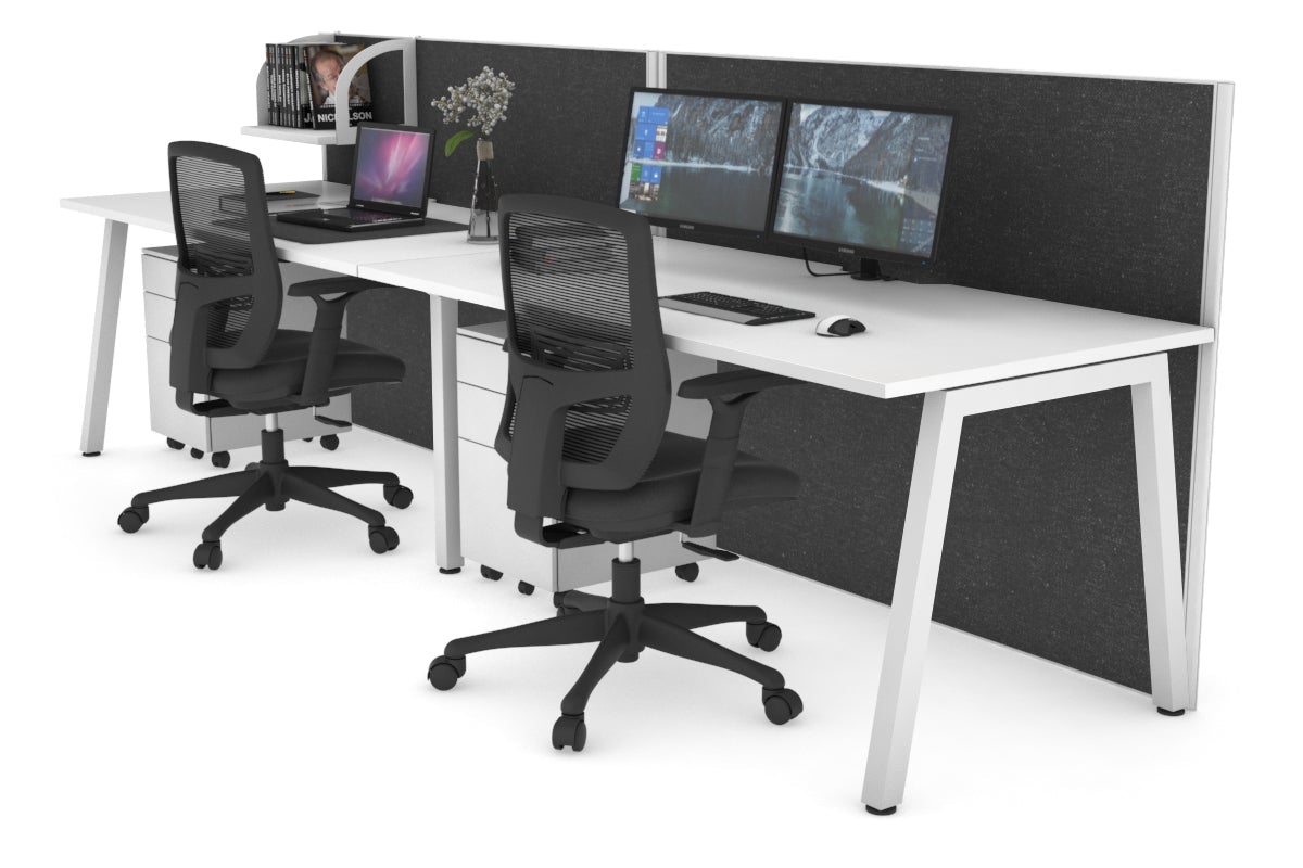 Horizon Quadro 2 Person Run A Leg Office Workstations [1600L x 800W with Cable Scallop] Jasonl white leg white moody charcoal (1200H x 3200W)