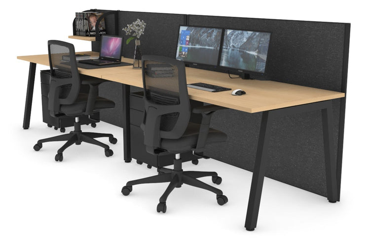 Horizon Quadro 2 Person Run A Leg Office Workstations [1600L x 800W with Cable Scallop] Jasonl black leg maple moody charcoal (1200H x 3200W)