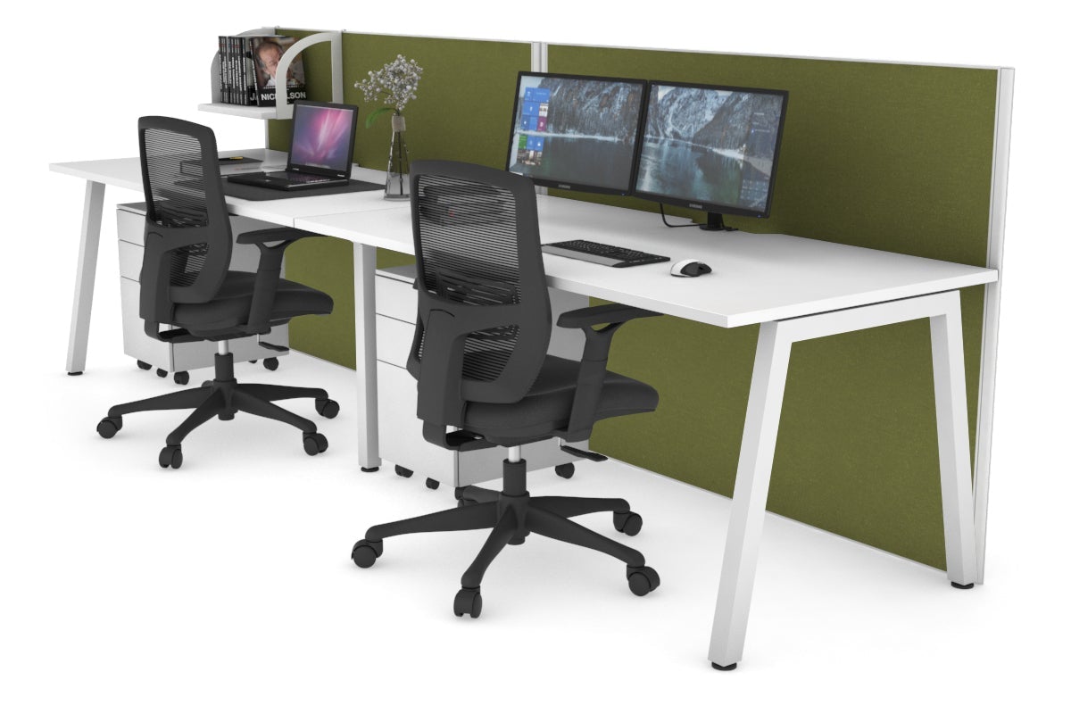 Horizon Quadro 2 Person Run A Leg Office Workstations [1600L x 800W with Cable Scallop] Jasonl white leg white green moss (1200H x 3200W)