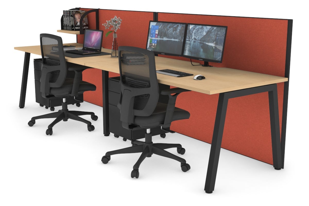 Horizon Quadro 2 Person Run A Leg Office Workstations [1600L x 800W with Cable Scallop] Jasonl black leg maple orange squash (1200H x 3200W)