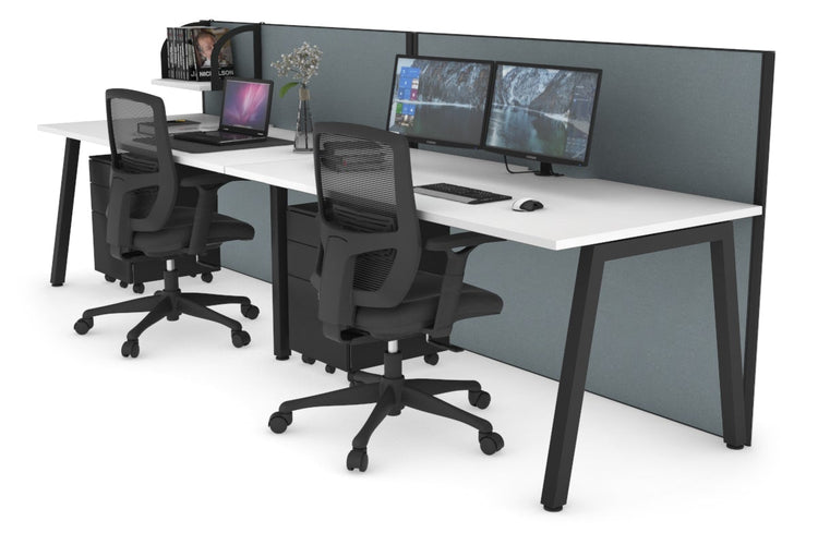 Horizon Quadro 2 Person Run A Leg Office Workstations [1600L x 800W with Cable Scallop] Jasonl black leg white cool grey (1200H x 3200W)