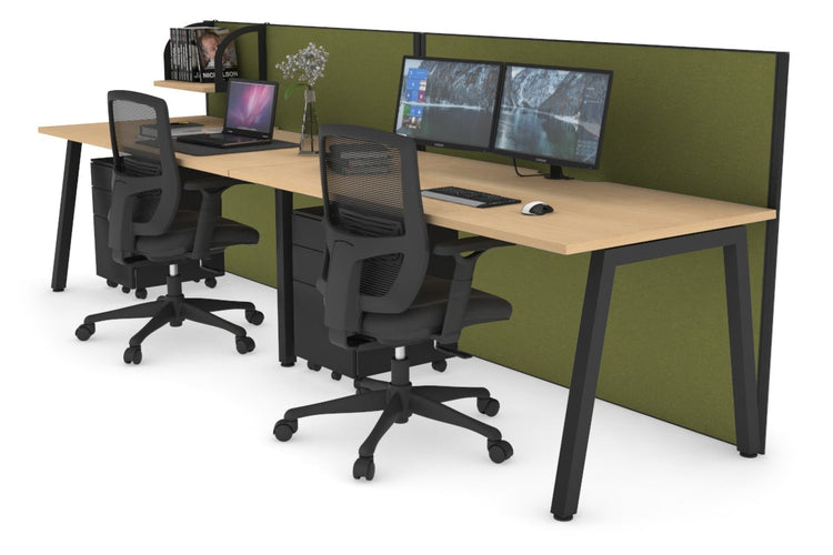 Horizon Quadro 2 Person Run A Leg Office Workstations [1600L x 800W with Cable Scallop] Jasonl black leg maple green moss (1200H x 3200W)