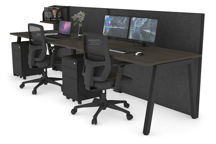 Horizon Quadro 2 Person Run A Leg Office Workstations [1600L x 800W with Cable Scallop] Jasonl black leg dark oak moody charcoal (1200H x 3200W)