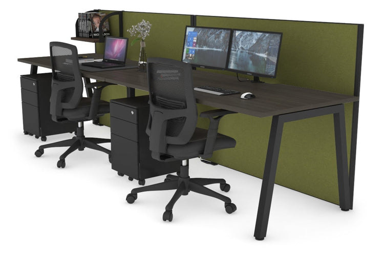 Horizon Quadro 2 Person Run A Leg Office Workstations [1600L x 800W with Cable Scallop] Jasonl black leg dark oak green moss (1200H x 3200W)