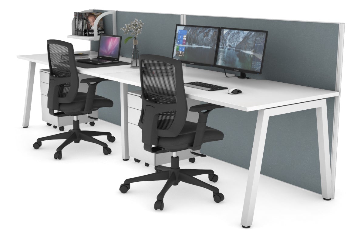 Horizon Quadro 2 Person Run A Leg Office Workstations [1600L x 800W with Cable Scallop] Jasonl white leg white cool grey (1200H x 3200W)