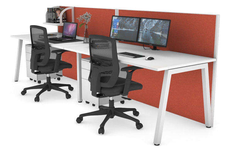 Horizon Quadro 2 Person Run A Leg Office Workstations [1600L x 800W with Cable Scallop] Jasonl white leg white orange squash (1200H x 3200W)