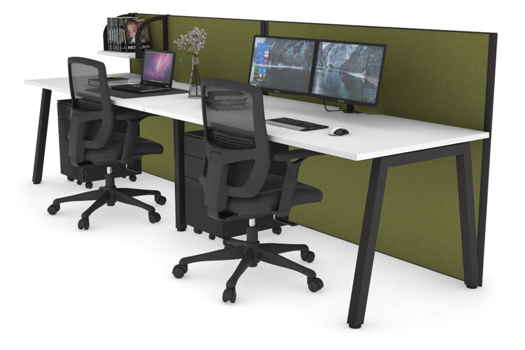 Horizon Quadro 2 Person Run A Leg Office Workstations [1600L x 800W with Cable Scallop] Jasonl black leg white green moss (1200H x 3200W)