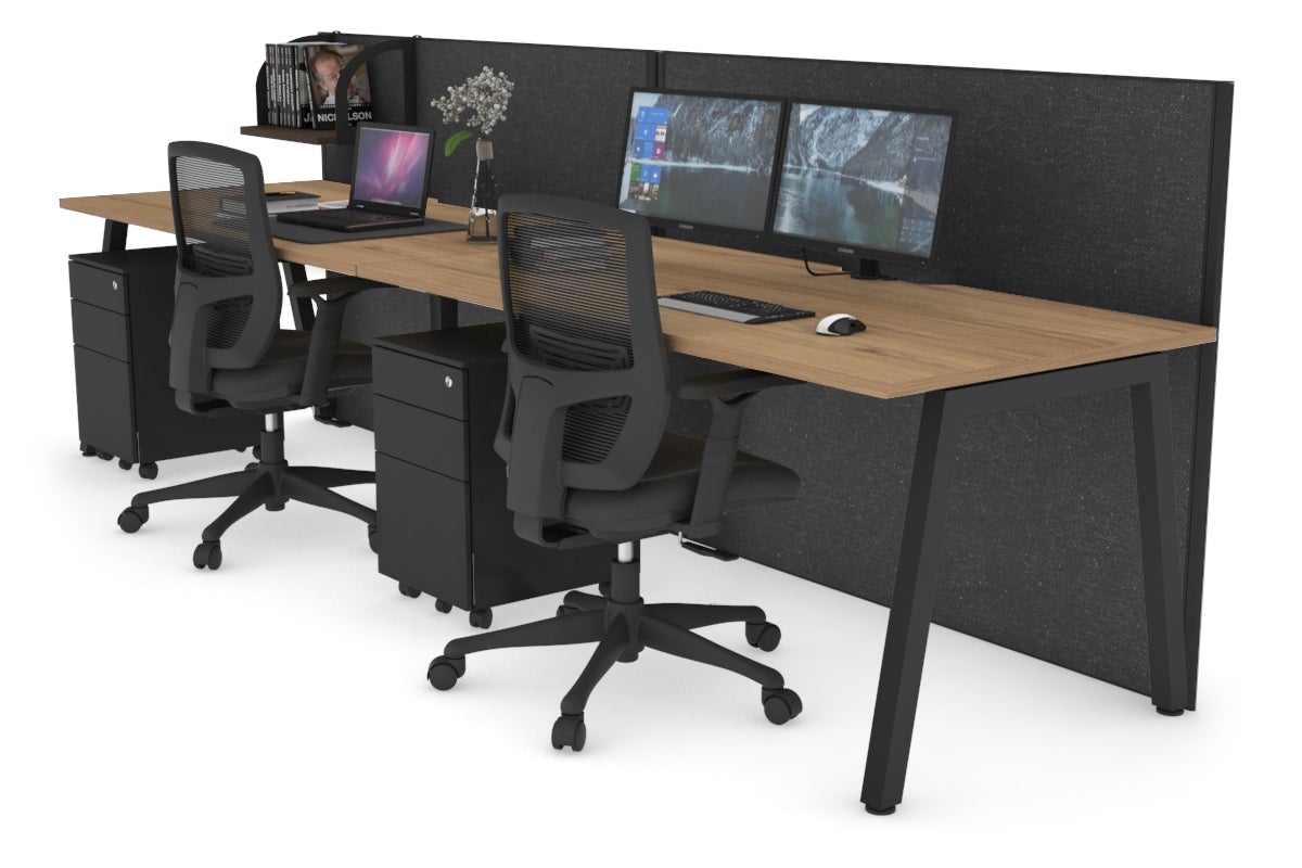 Horizon Quadro 2 Person Run A Leg Office Workstations [1600L x 800W with Cable Scallop] Jasonl black leg salvage oak moody charcoal (1200H x 3200W)