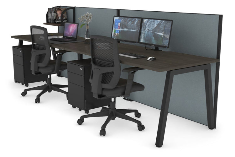 Horizon Quadro 2 Person Run A Leg Office Workstations [1600L x 800W with Cable Scallop] Jasonl black leg dark oak cool grey (1200H x 3200W)