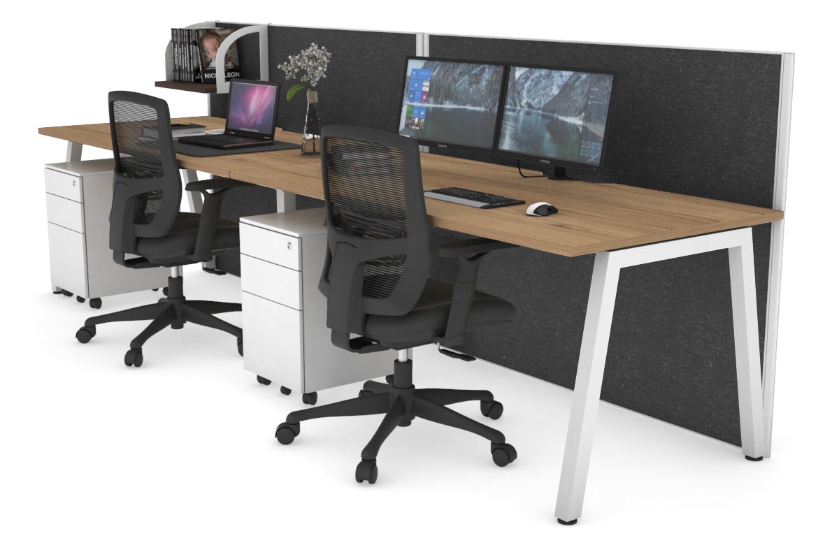 Horizon Quadro 2 Person Run A Leg Office Workstations [1600L x 800W with Cable Scallop] Jasonl white leg salvage oak moody charcoal (1200H x 3200W)