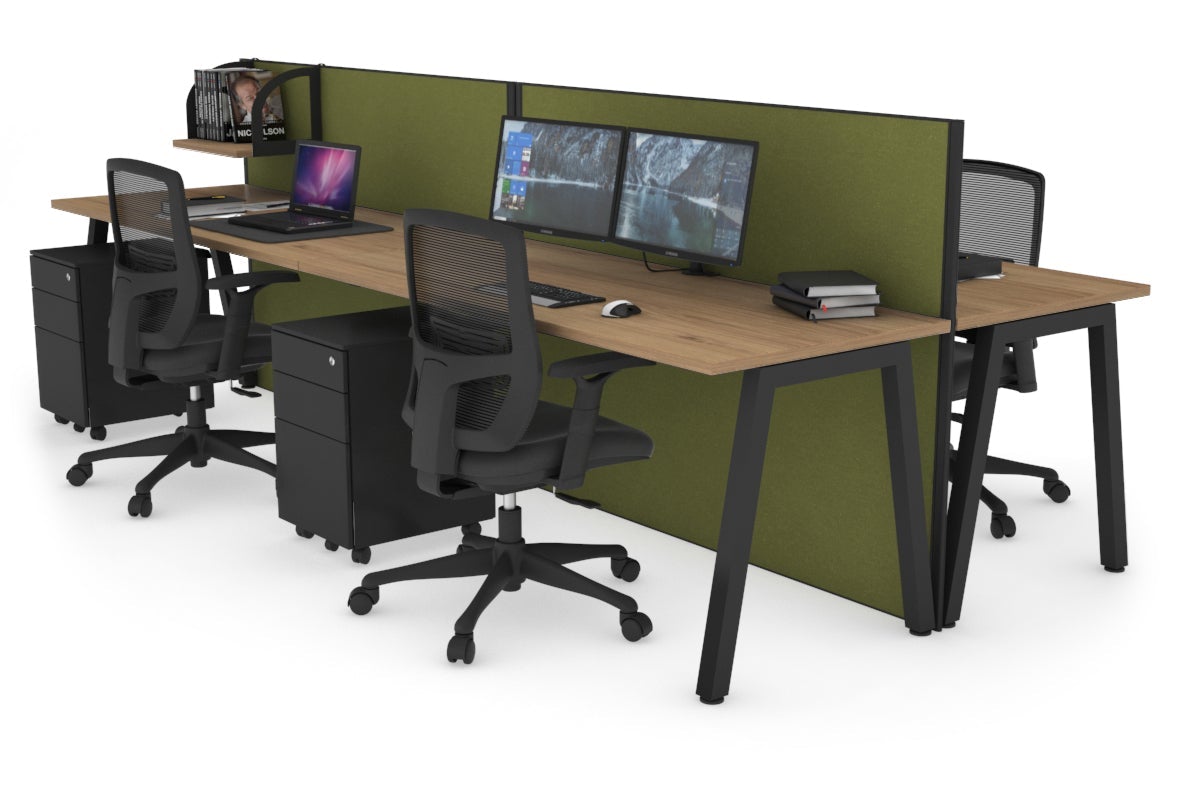 Horizon Quadro 4 Person Bench A Leg Office Workstations [1400L x 700W] Jasonl black leg salvage oak green moss (1200H x 2800W)