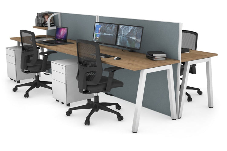 Horizon Quadro 4 Person Bench A Leg Office Workstations [1400L x 700W] Jasonl white leg salvage oak cool grey (1200H x 2800W)