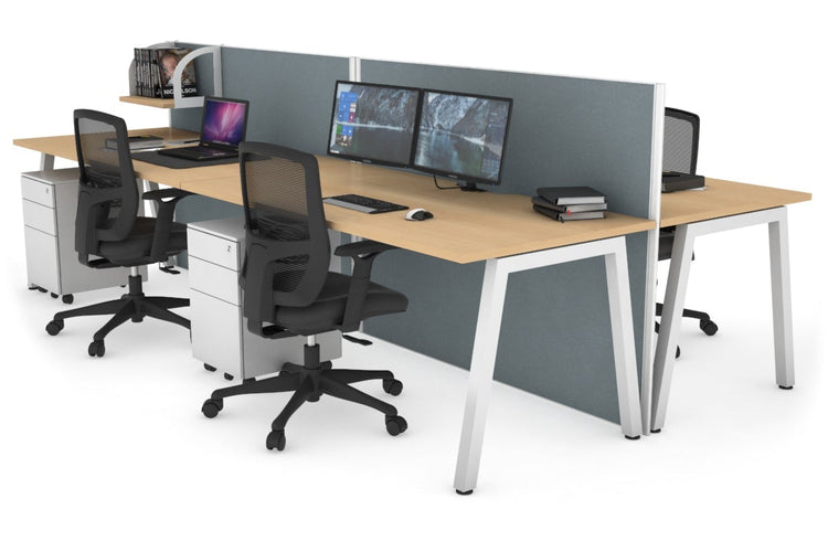 Horizon Quadro 4 Person Bench A Leg Office Workstations [1400L x 800W with Cable Scallop] Jasonl white leg maple cool grey (1200H x 2800W)