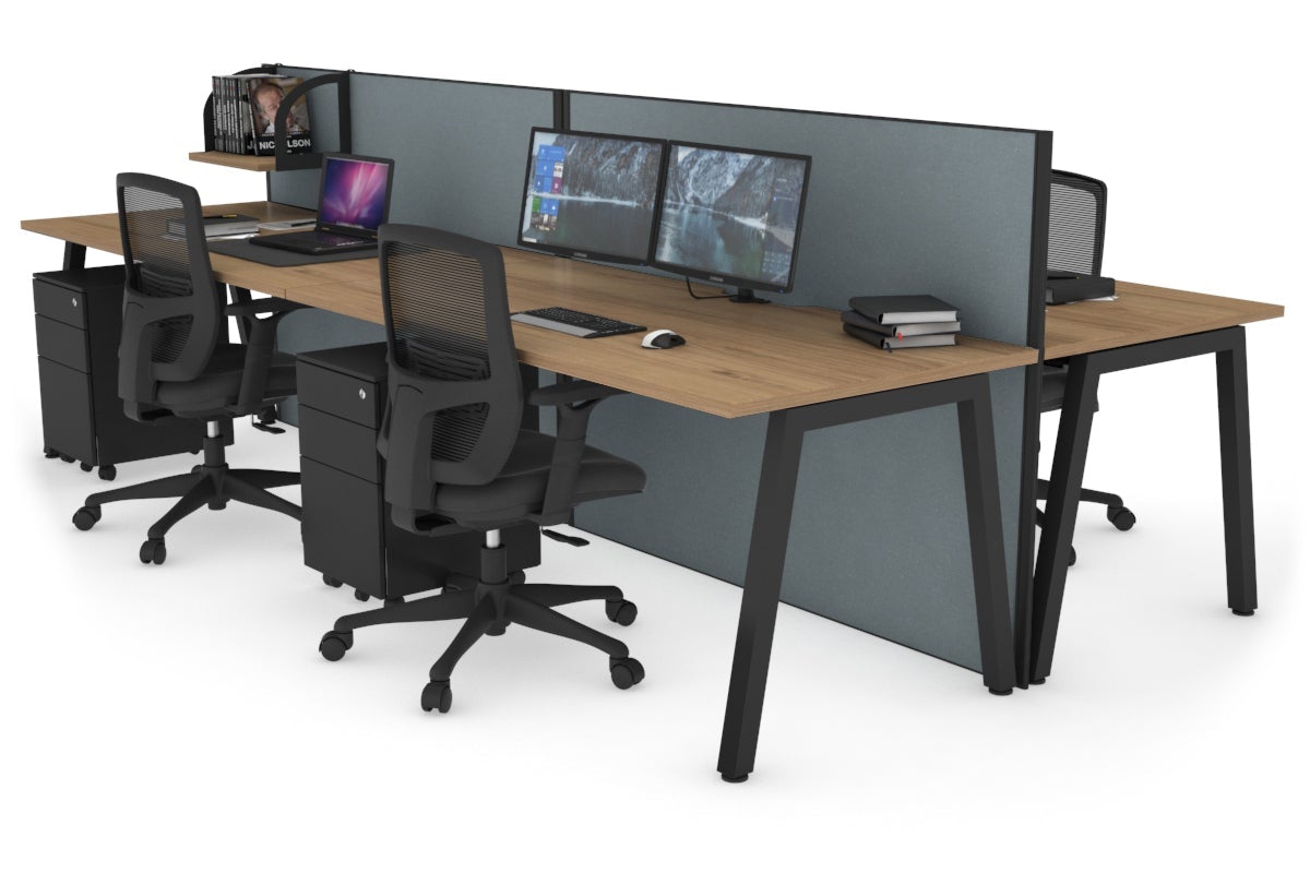 Horizon Quadro 4 Person Bench A Leg Office Workstations [1400L x 800W with Cable Scallop] Jasonl black leg salvage oak cool grey (1200H x 2800W)