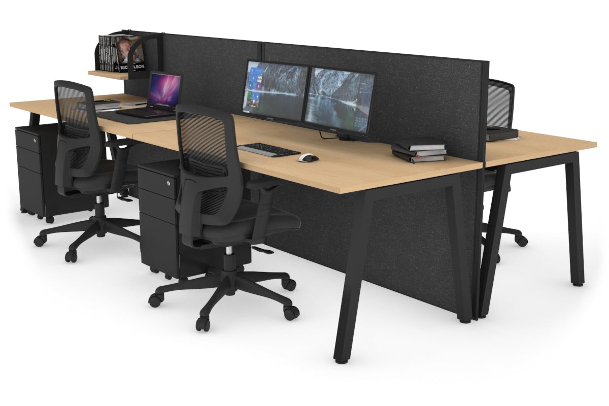 Horizon Quadro 4 Person Bench A Leg Office Workstations [1400L x 800W with Cable Scallop] Jasonl black leg maple moody charcoal (1200H x 2800W)