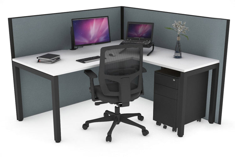 Horizon Quadro Square Leg L-Shaped Corner Office Desk [1400L x 1550W with Cable Scallop] Jasonl black leg white cool grey (1200H x 1400W x 1600W)