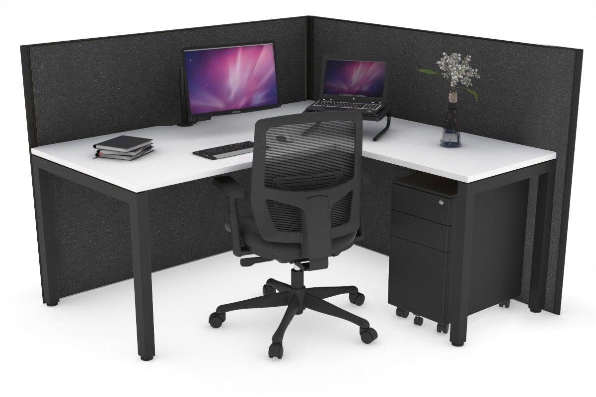 Horizon Quadro Square Leg L-Shaped Corner Office Desk [1400L x 1550W with Cable Scallop] Jasonl black leg white moody charcoal (1200H x 1400W x 1600W)